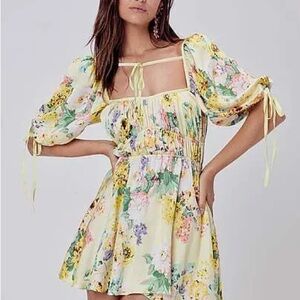 For Love And Lemons Floral Cream Mini Dress